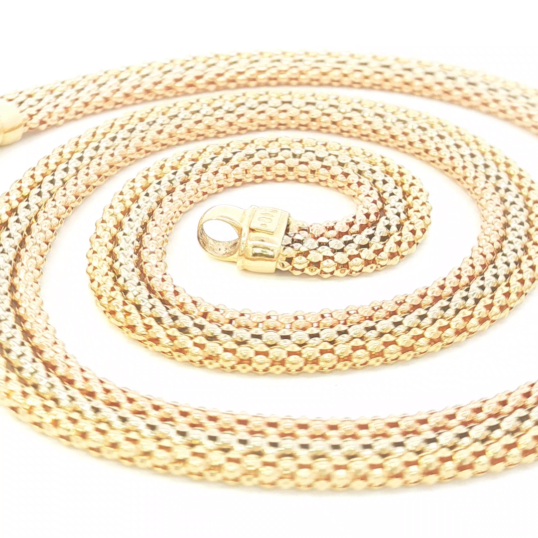 18ct Tri-Colour 3-Strand Necklace Italian Made