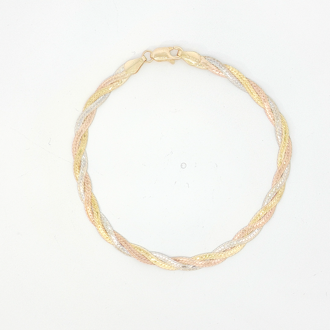 18ct Tri-Colour Braided Bracelet