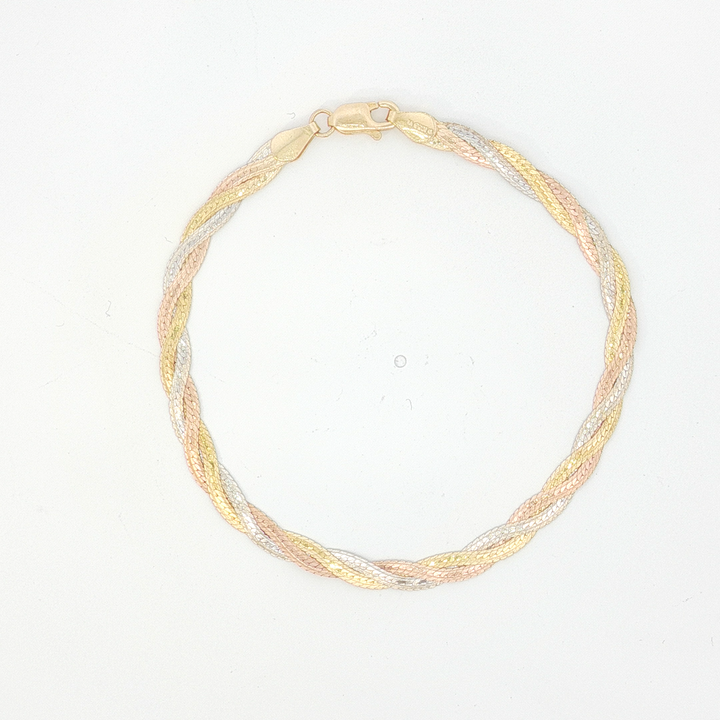18ct Tri-Colour Braided Bracelet