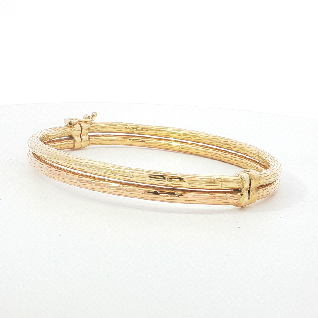 18ct YG/RG Textured Double-Band Bangle