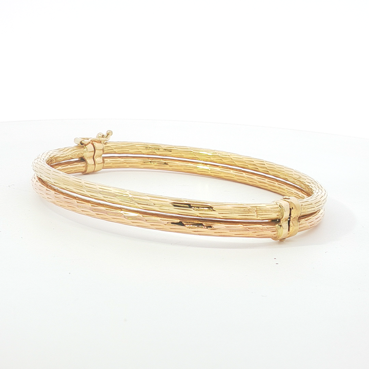 18ct YG/RG Textured Double-Band Bangle