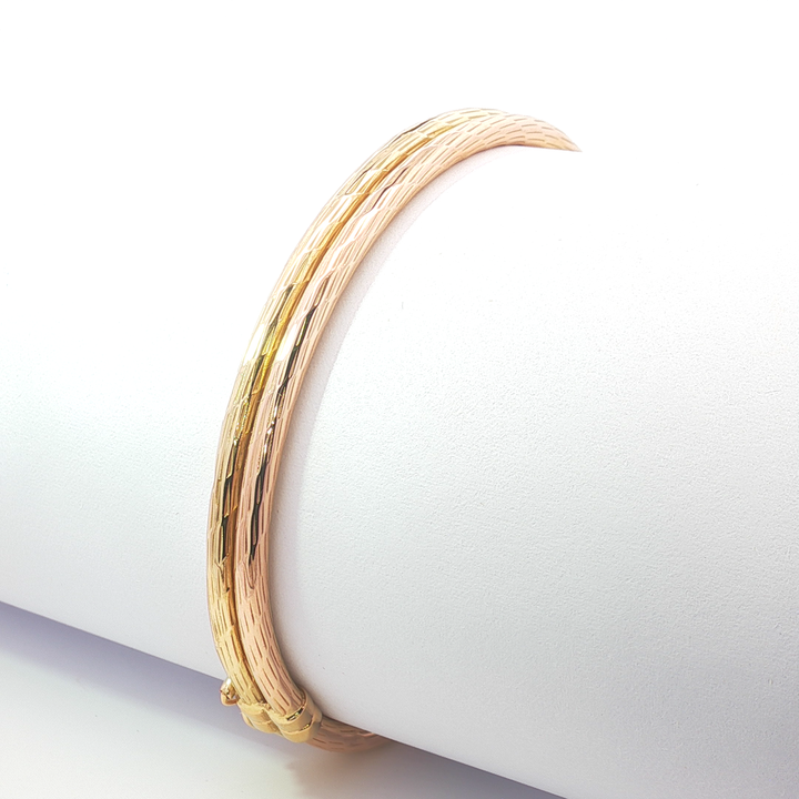 18ct YG/RG Textured Double-Band Bangle