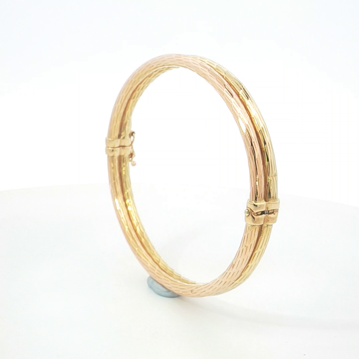18ct YG/RG Textured Double-Band Bangle