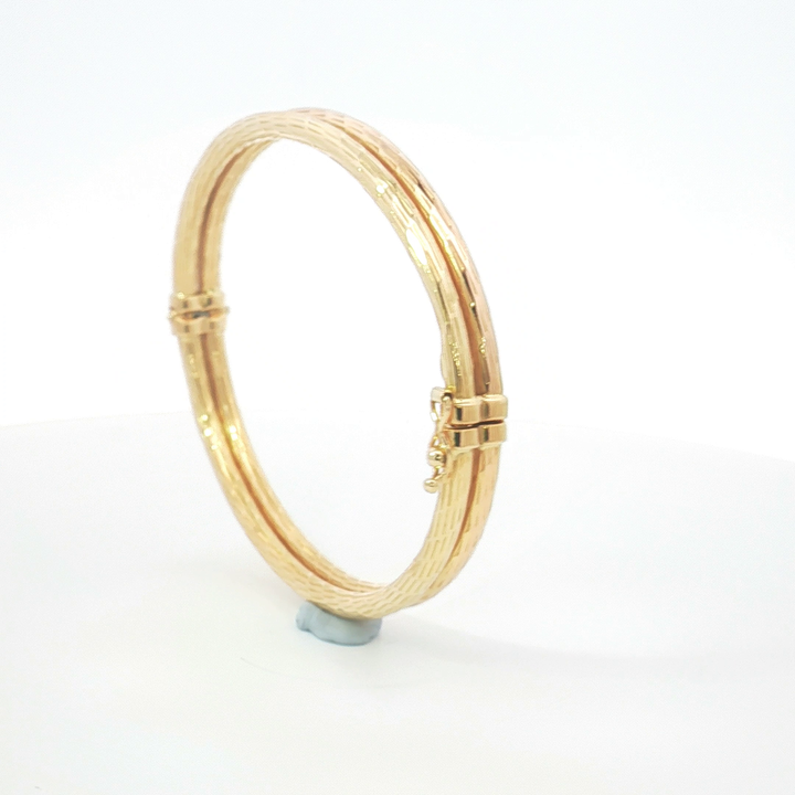 18ct YG/RG Textured Double-Band Bangle