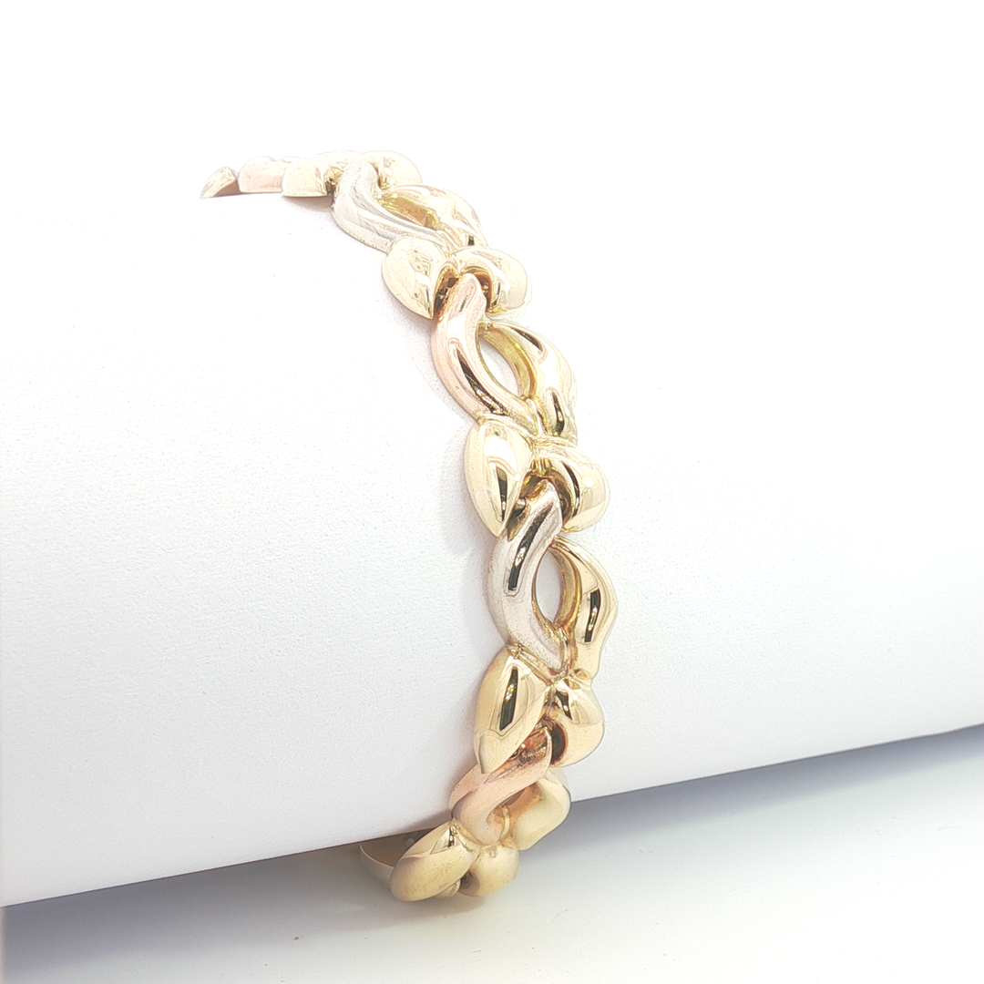 18ct 3Tone Italian Made interlocking Link Bracelet