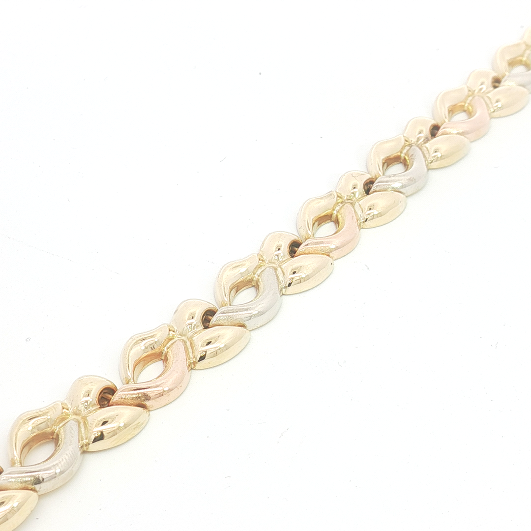 18ct 3Tone Italian Made interlocking Link Bracelet