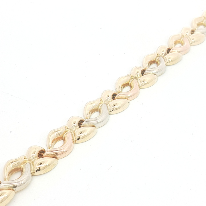 18ct 3Tone Italian Made interlocking Link Bracelet