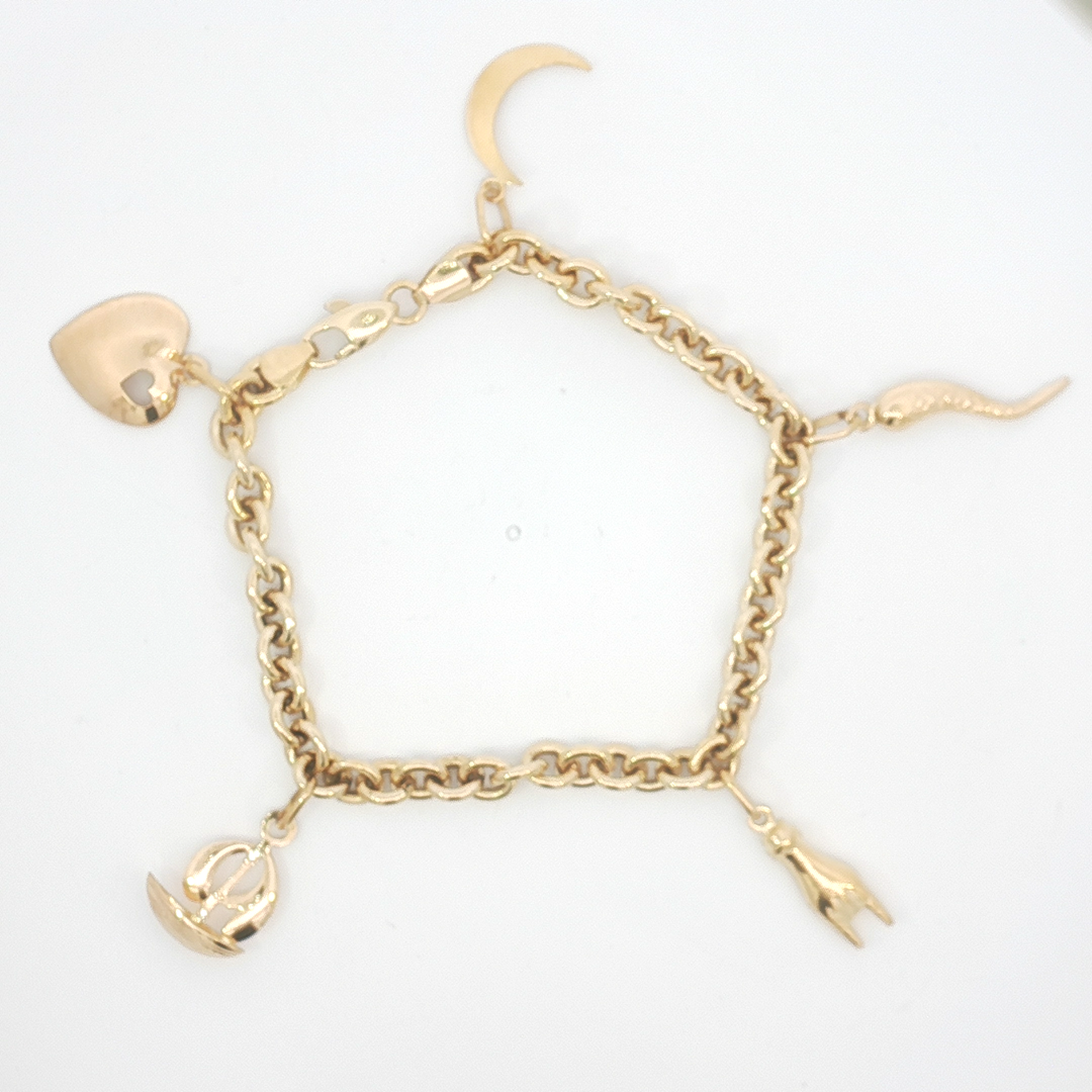 18ct YG Multi-Charm Bracelet