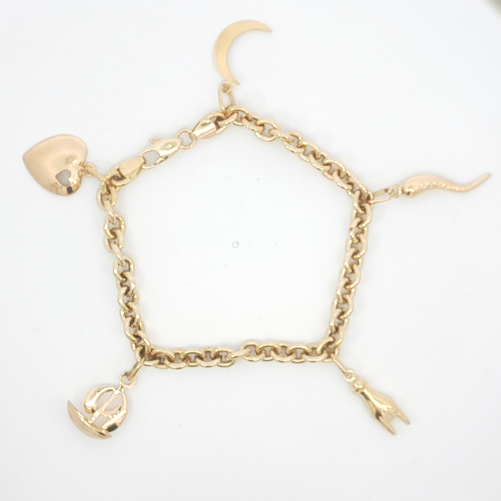 18ct YG Multi-Charm Bracelet