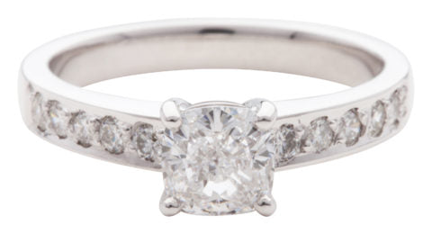 Handcrafted 18ct White Gold Ladies 4 Claw Diamond Engagement Ring With Bead Set Shoulders
