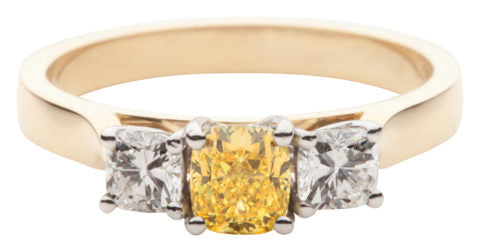 Handcrafted 18ct Yellow Gold Fancy Intense Yellow Diamond Trilogy Engagement Ring