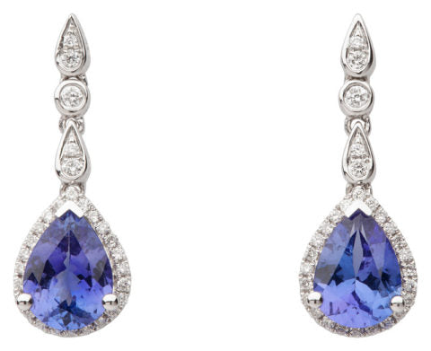 18ct White Gold Tanzanite and Diamond Drop Earrings