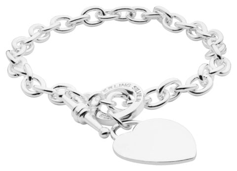 ladies Sterling Silver Heart Bracelet with T-Bar Fitting