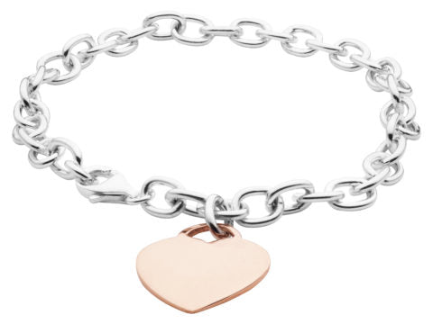 Ladies Sterling Silver and Rose Gold Heart Bracelet