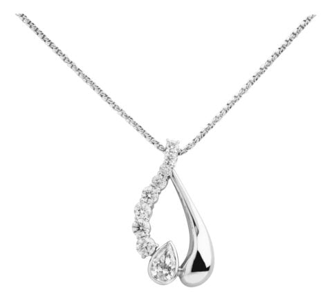 Ladies 18ct White Gold Tear Drop Diamond Pendant and Chain