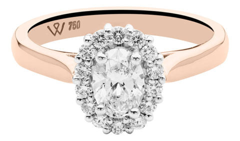 Ladies 18ct Rose Gold Oval Diamond Halo Engagement Ring
