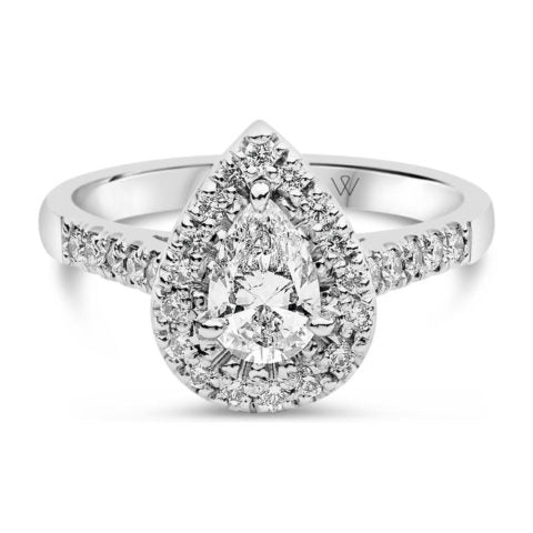 Handcrafted Pear Shape Halo Engagement Ring