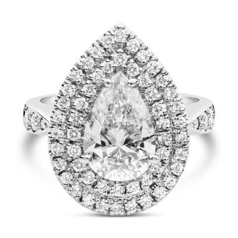 Pear Shape Double Halo Engagement Ring
