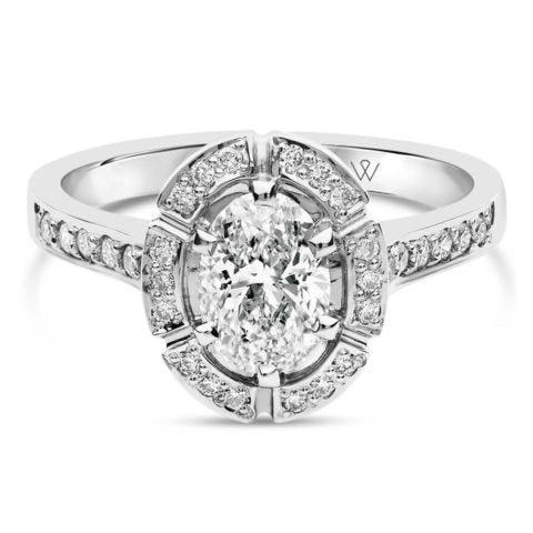 Handcrafted Oval Halo Diamond Engagement Ring