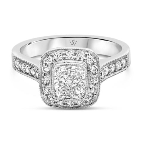 Cushion Cut Diamond Halo Engagement Ring