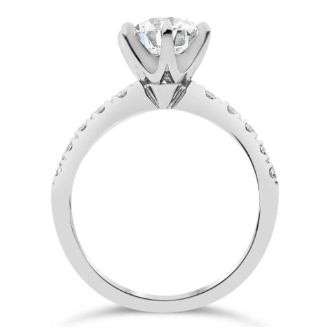 18ct White Gold Ladies 6 Claw Diamond Engagement Ring with Shared Claw Diamond Shoulders