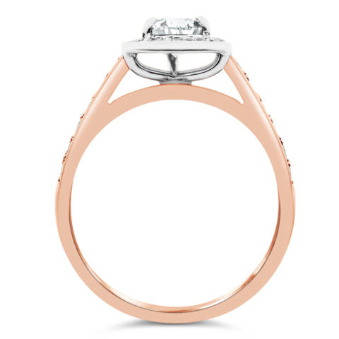 Ladies 18ct Rose Gold Pear Shape Diamond Halo Engagement Ring