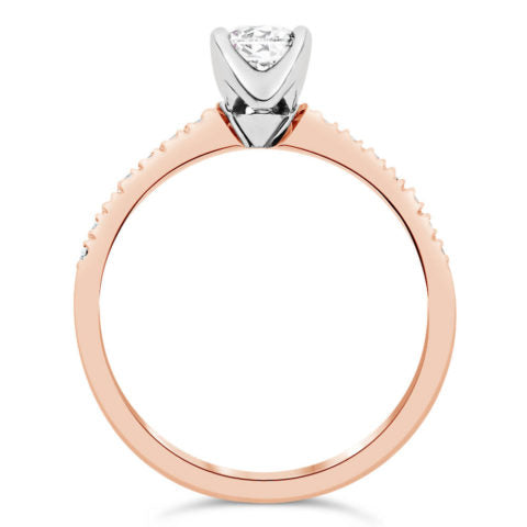 Handcrafted 18ct Rose Gold 4 Claw Diamond Engagement Ring With Diamond Set Shoulders