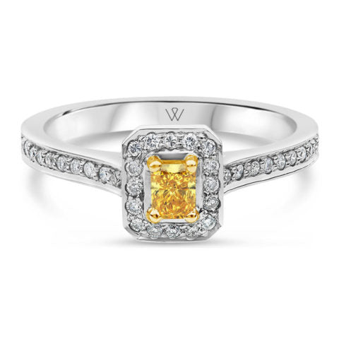 Handcrafted 18ct White Gold Ladies Intense Fancy Yellow Diamond Engagement Ring