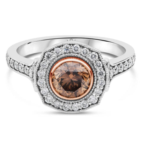 Ladies 18ct White Gold Chocolate Diamond Cluster Engagement Ring