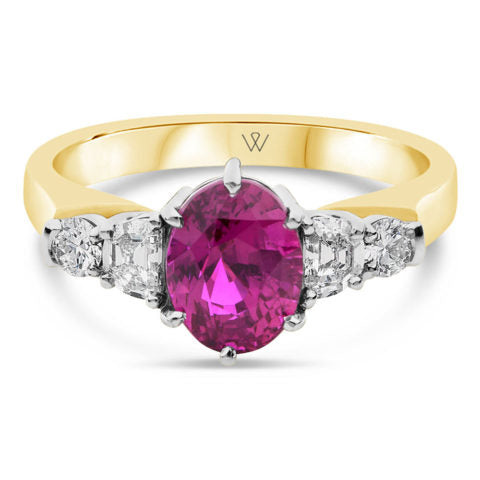 Handcrafted 18ct Yellow Gold 5 Stone Ruby Dress Ring