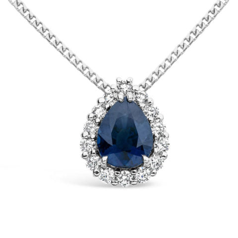 Handcrafted 18ct White Gold Ladies Sapphire and Diamond Pendant