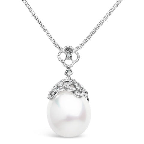 18ct White Gold South Sea Pearl and Diamond Pendant