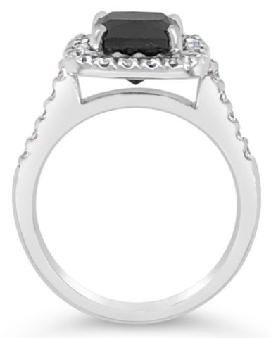 18ct white gold black diamond ring with asscher diamond halo