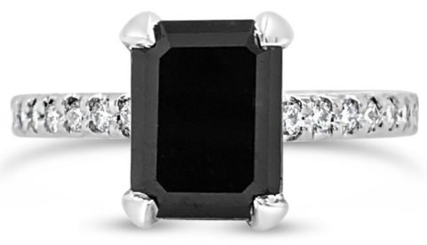 18ct white gold black diamond ring with diamond shoulders