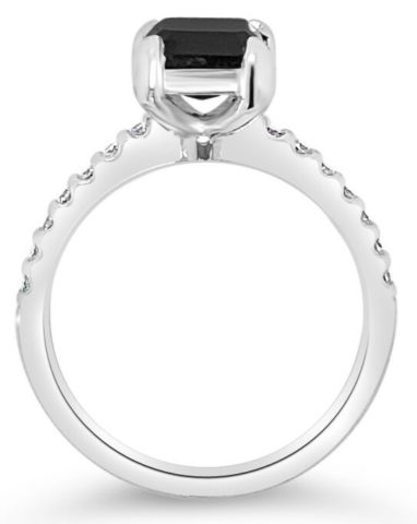 18ct white gold black diamond ring with diamond shoulders