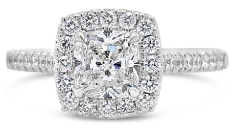 18ct white gold diamond cushion halo engagement ring