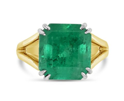 18ct yellow gold emerald split band ring