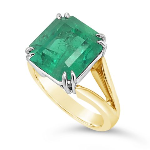 18ct yellow gold emerald split band ring