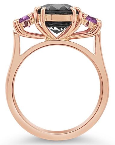 18ct rose gold grey spinel purple sapphire trilogy ring