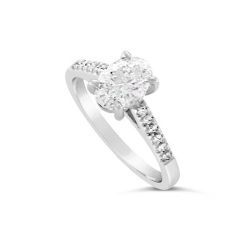 Ladies 18ct White Gold 4 Claw Oval Diamond Engagement Ring
