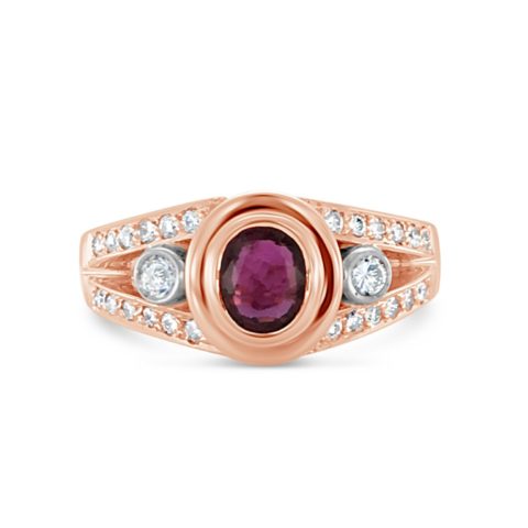 Ladies 18ct Rose Gold Ruby Cabouchon and Diamond Dress Ring