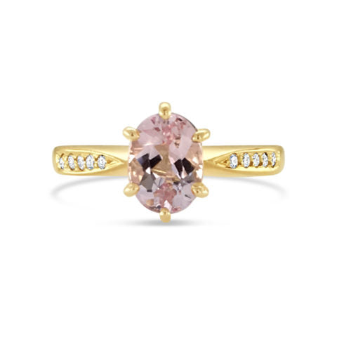 18ct Yellow Gold Morganite and Diamond Solitaire Ring
