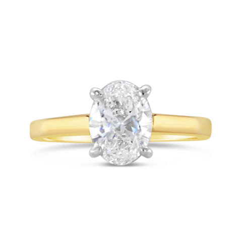 Ladies 18ct Yellow Gold Four Claw Oval Diamond Solitaire Engagement Ring