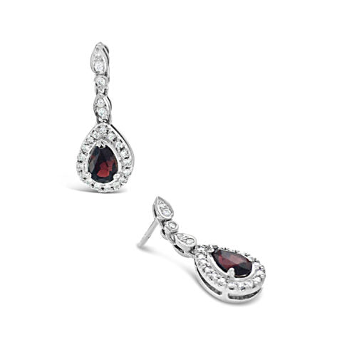 Ladies 18ct White Gold African Ruby and Diamond Drop Earrings