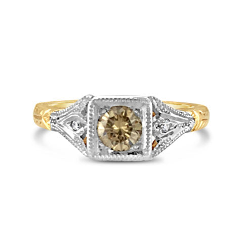 Ladies 18ct Two Tone Antique Style Engagement Ring