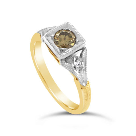 Ladies 18ct Two Tone Antique Style Engagement Ring