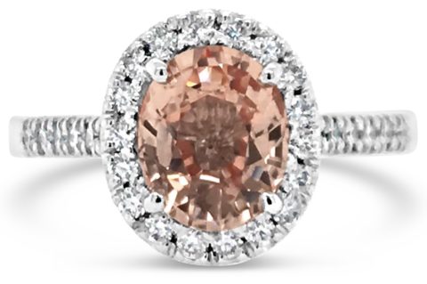 18ct white gold morganite & diamond halo ring