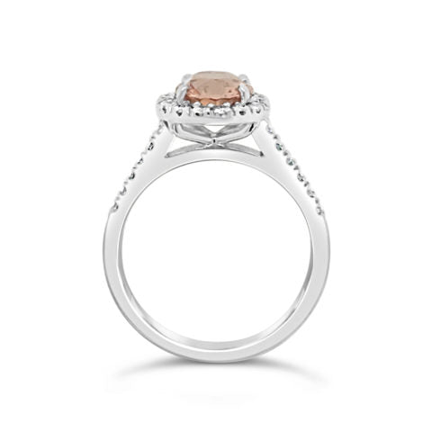 Ladies 18ct White Gold Padparadscha Oval Halo Engagement Ring