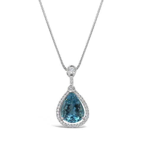 Ladies 18ct White Gold Aquamarine and Diamond Pendant