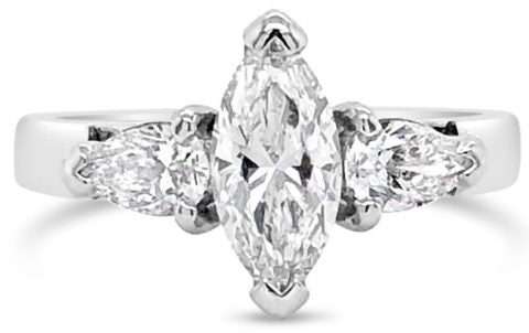 18ct white gold marquise diamond engagement trilogy ring